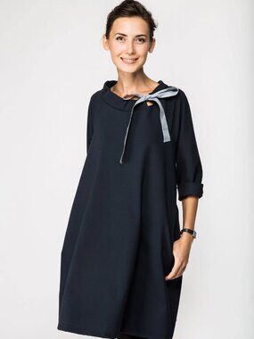 Le Muse Italian Ponte Bow Dress French in Navy Blue M